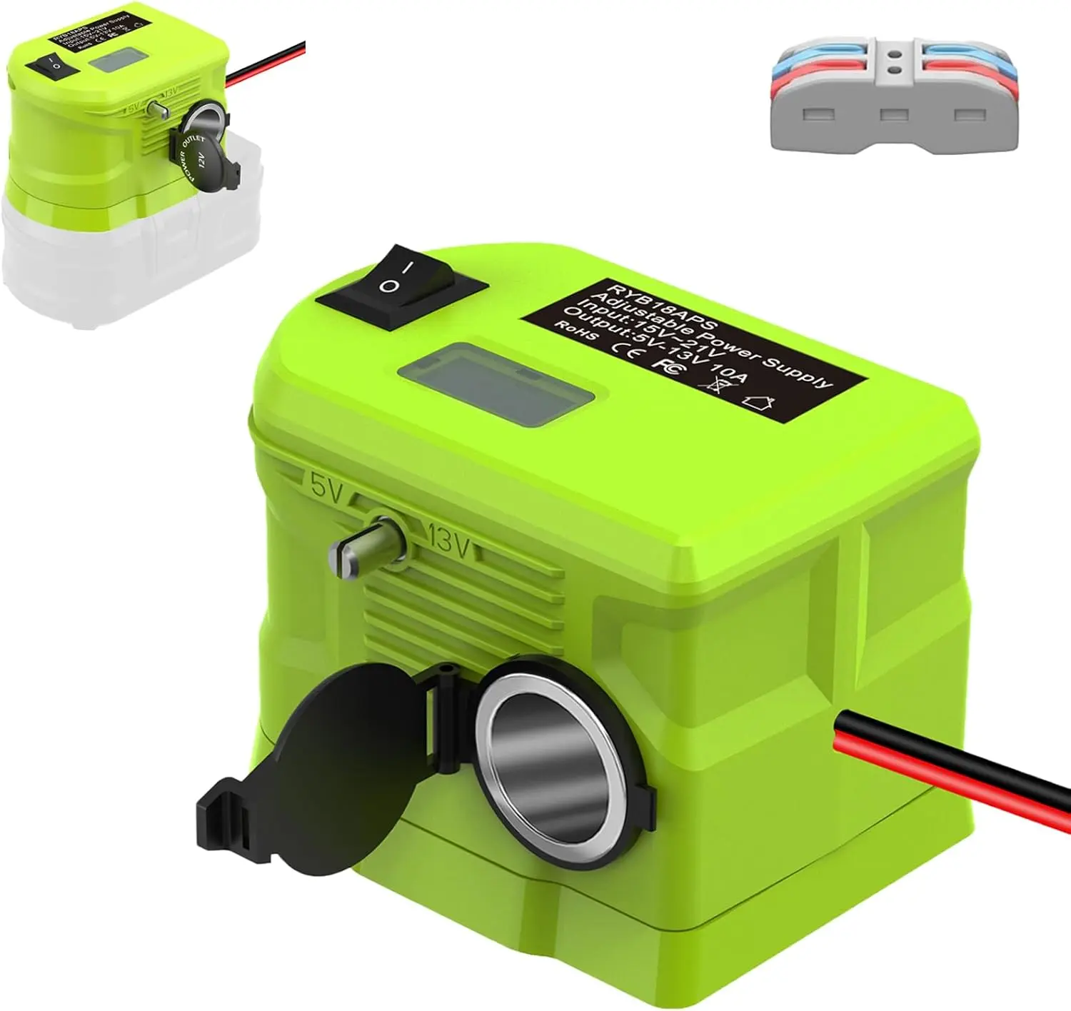 For Ryobi 18V To 12V Step Down Power Wheel DIY Battery Adapter, With Cigarette Lighter Connector For Car, Suitable For Most 12V In-Vehicle Devices (Excluding the battery)