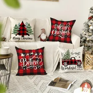 Christmas Themed Cushion Cover, 4 Counts/set Cushion Cover without Filler, Household Decoration Supplies for Home Living Room Bedroom