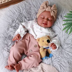 BABESIDE 17" 8-Piece Reborn Doll Set with Cloth Body & Vinyl limbs Dark Skin Includes Gift Box Feeding Accessories for Christmas New Year Birthday Gifts