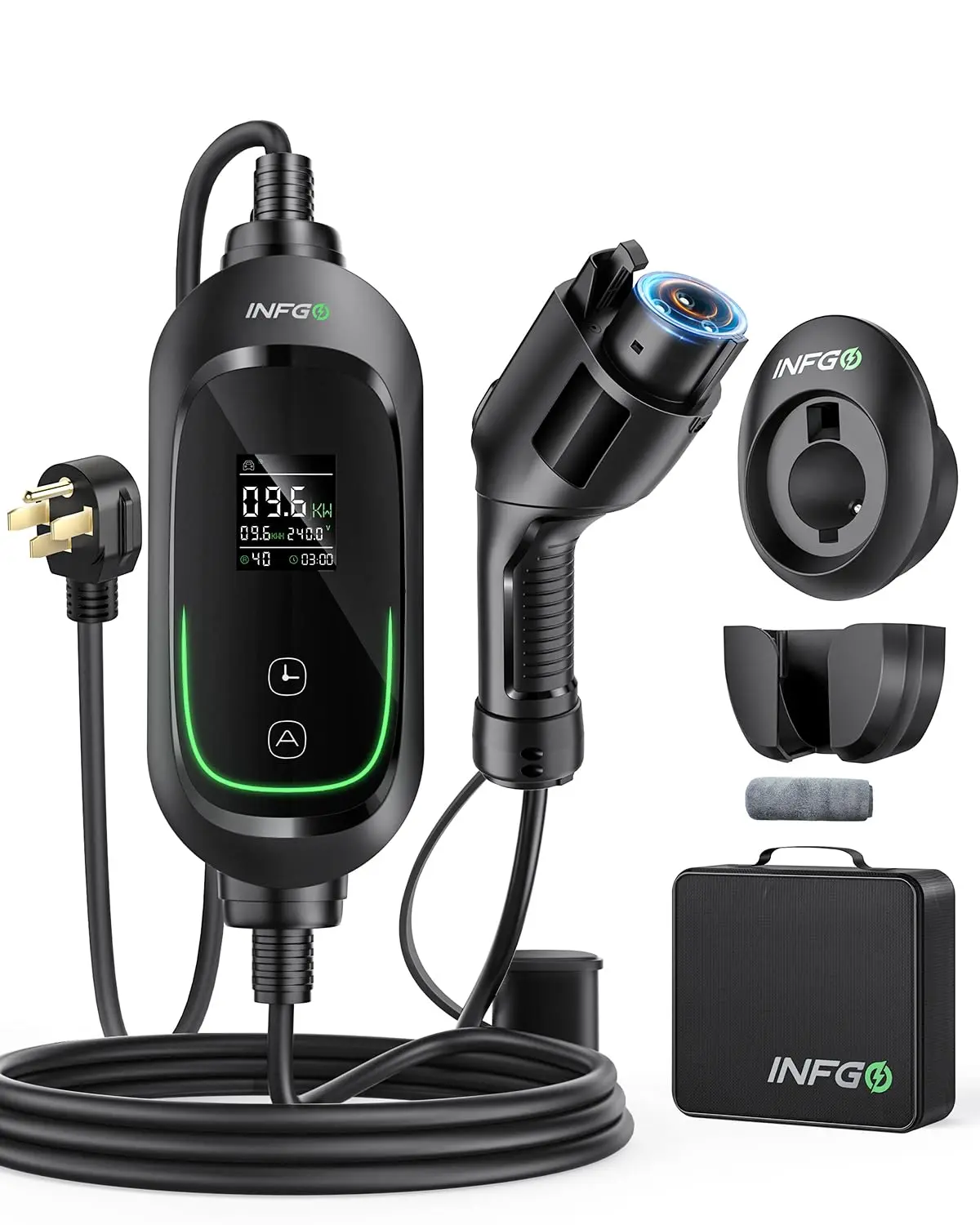 Portable Level 2 EV Charger - 40Amp Car Gadgets, 240V 9.6kW High Efficiency Heavy Duty Fastcharging Vehicle Battery Charger, Adjustable Current, Timing Delay, NEMA 14-50 Plug, 25FT Cable for J1772 BEVs/PHEVs