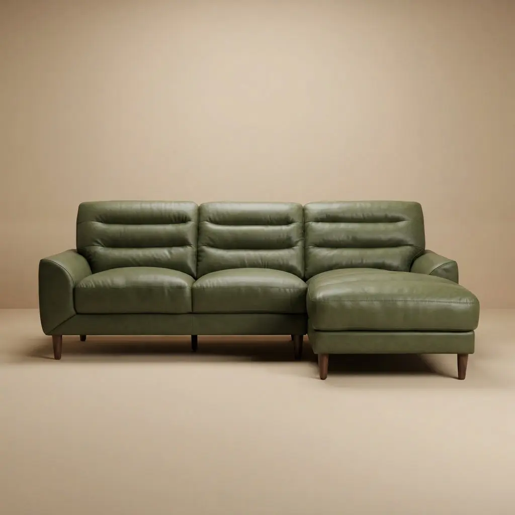Barton Green Leather Right Facing Sectional Sofa