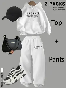 Unisex Casual Loose Fit Hoodie & Pants Set, Fall Winter Street Style, Warm Fleece Lined, Kangaroo Pocket, Drawstring Waist