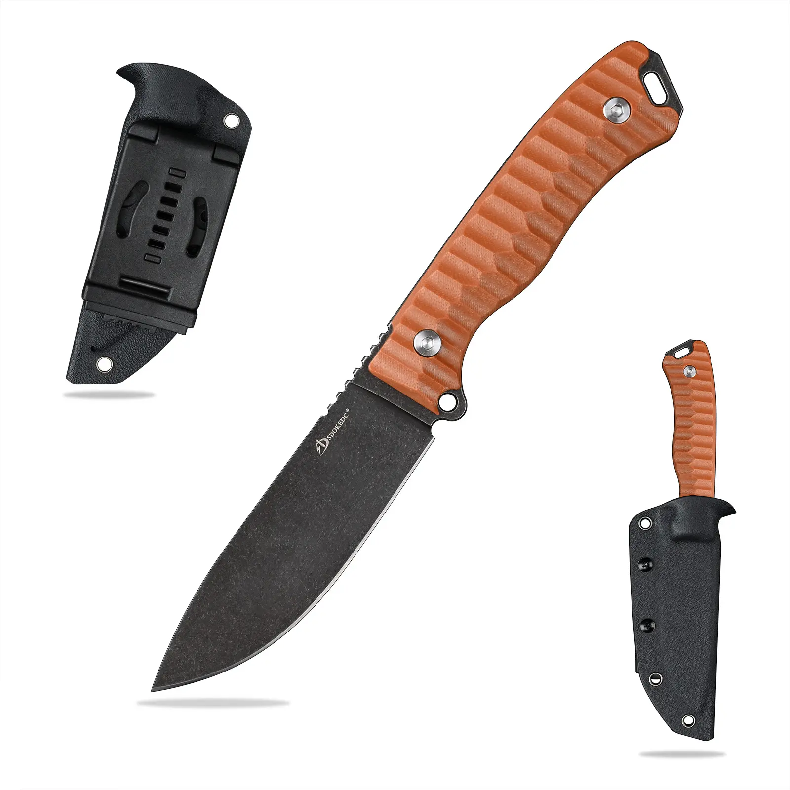 SDOKEDC Tactical Fixed Blade Knife - 14C28N High Carbon Stainless Steel Blade, Kydex Sheath, 192g Men's EDC Durable Tool, Outdoor Survival Equipment for Camping, Fishing, Bushcraft, Outdoor Practical Tool, Stone‑Wash Blade
