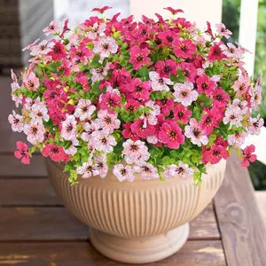 14-Pack Spring Outdoor Artificial Decorative Flowers with Eucalyptus Leaves, Artificial Flower Decorations, UV-Resistant Mixed Color Faux Daisies for Instant Porch Decor, Long-Lasting Windowsill Accent, Artificial Flower Plant Set