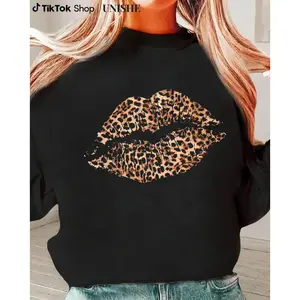 Long Sleeve Leopard Print Sweatshirt Featuring Big Lips and 100% Cheetah Spots