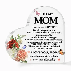 Acrylic Heart-Shaped Memorial Plate Gift, Token of Gratitude for Mothers Birthday & Holiday Celebrations, Universal Setting Design, Acrylic Desktop Decoration, Acrylic Plaque Decor