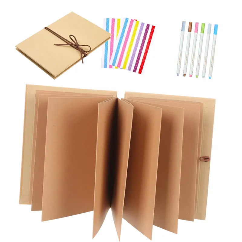1Set Stretchable Folding 6x8 in Hardcover Photo Album Scrapbook Supplies Kit - DIY Hand Tool Kit with Corner Stickers, Metallic Marker Pens, Accordion Design for Wedding Anniversary Projects