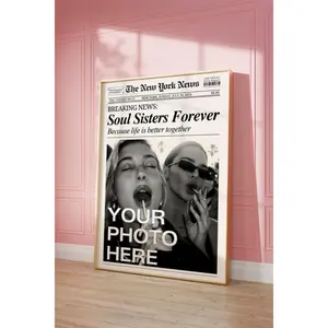 [UNFRAMED POSTER] Newspaper Print, Personalized Best Friends Poster, Retro Bestie Birthday Gift, BFF Poster, Friendship Gift, Girl Dorm Room Decor 2