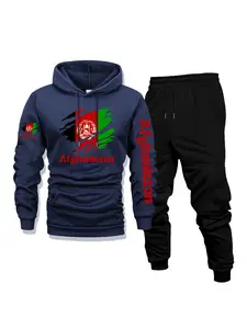 Men's Casual Fleece Hoodie & Pants 2-Piece Set, Afghanistan Print - Outdoor Activities, Daily Versatile & Breathable, Front Kangaroo Pocket, Fall & Winter Wear, Perfect as a Surprise Gift