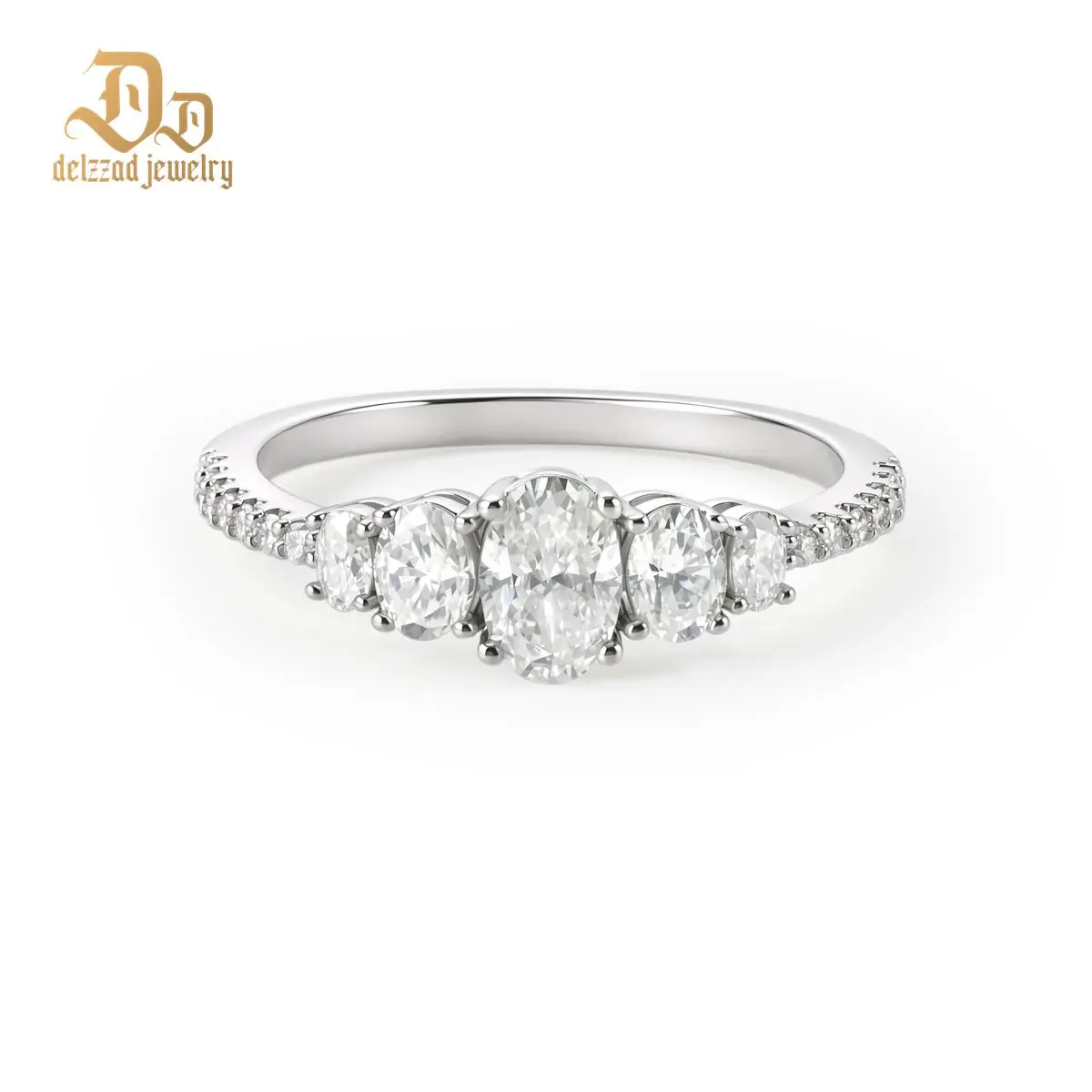 Delzzad 1.2ct The Heirloom Oval Ring Luxury Five-Stone Oval Cut Engagement Ring Wedding Band VVS Synthetic Moissanite Ring Jewelry Copper Band Perfect Birthday Engagement Wedding Anniversary Christmas Valentine's Day Mother's Day Gift