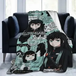 Cute Anime Muichiro Tokito Flannel Fleece Blanket Lightweight Blanket Soft Warm Cozy Fuzzy Throw Blankets for Travel Work School