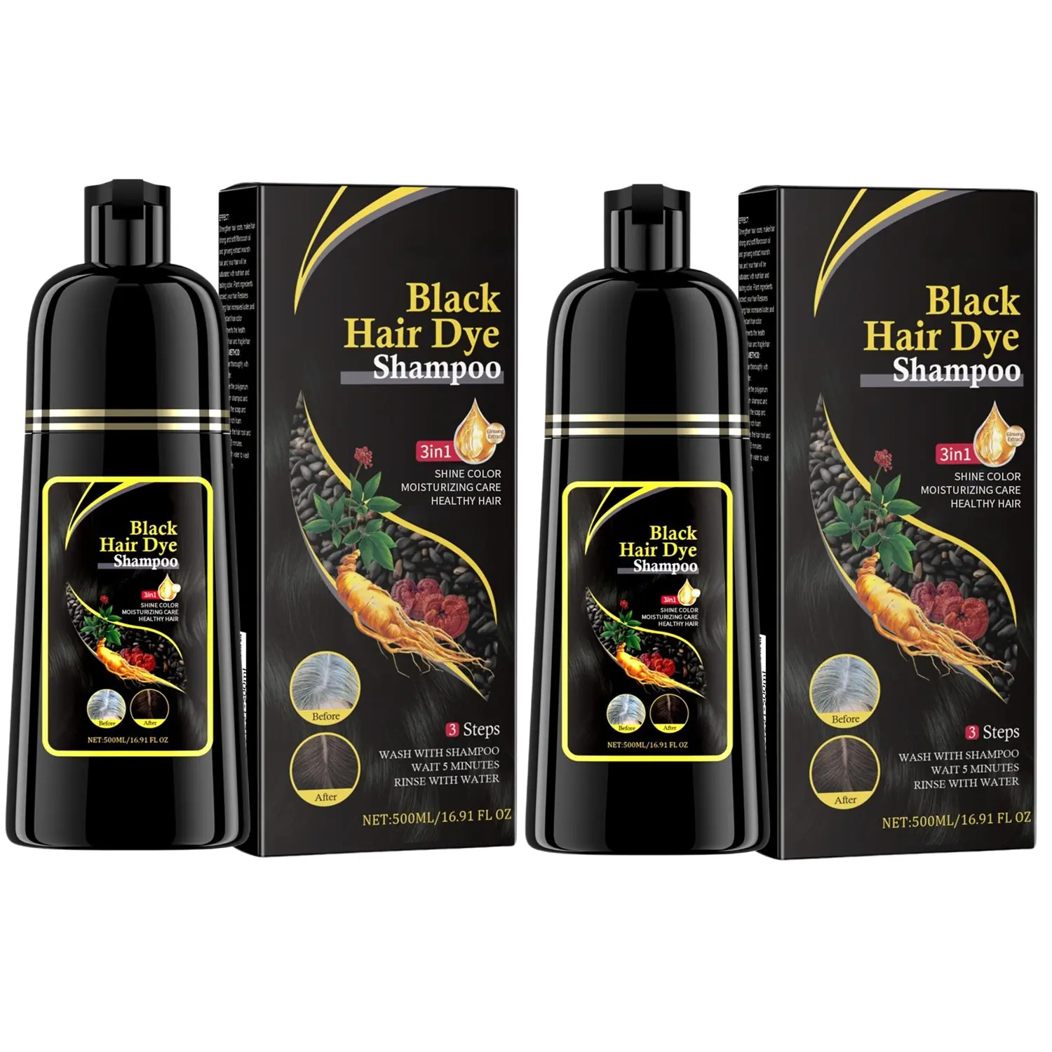 500ml Black Hair Dye Shampoo 3 in 1 Semi Permanent Hair Color Shampoo for Women & Men for Gray Hair Coverage, Natural Herbal Ingredients shampoo para pintar el cabello 3-in-1 instant conditioner