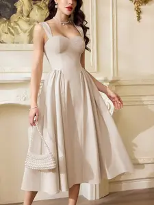 Vintamour Vintage Elegant Women Dress With Pockets Casual Tea Party Dress Festivals Party Summer Outfits For Women Vacation Outfits Woman White Dress Summer Dresses For Women White Dresses For Women Prom Dress Corset Formal Dresses For Women Birthday Dres