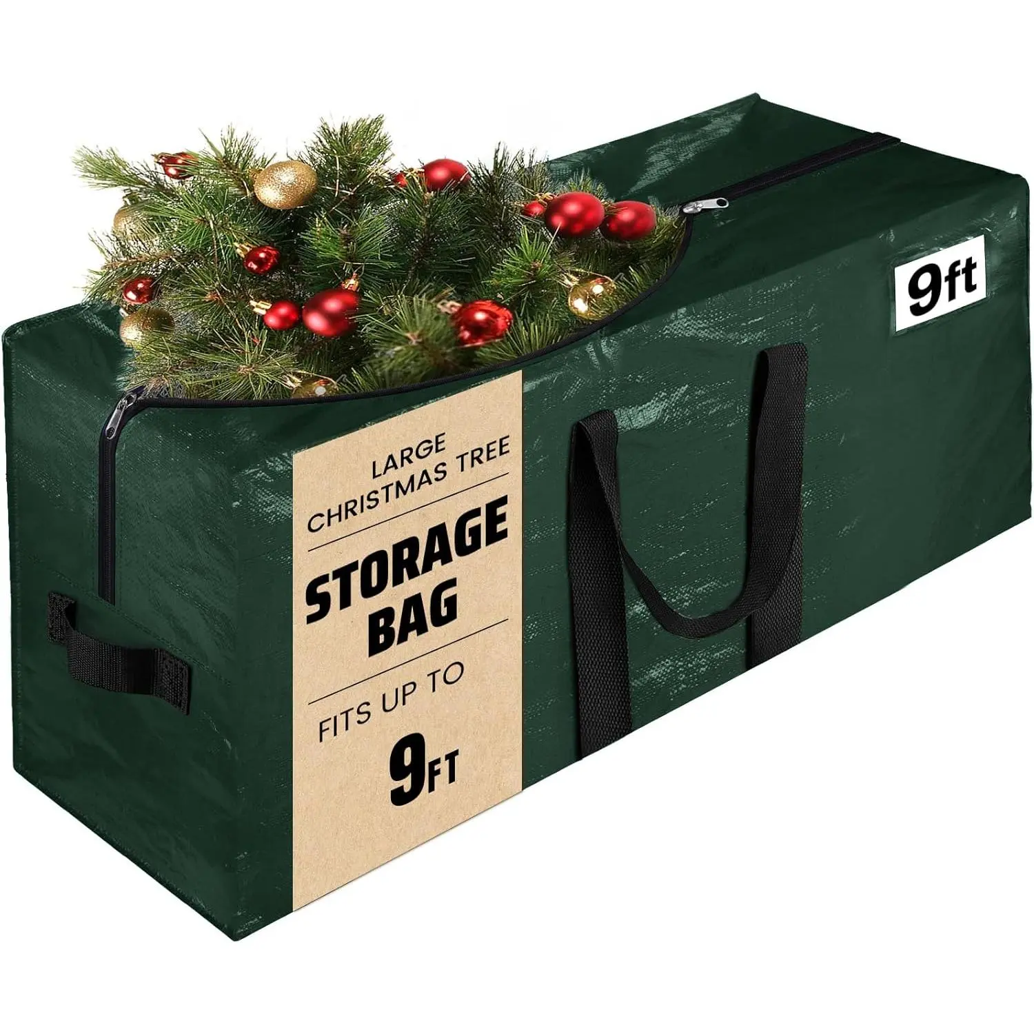 Christmas Tree Storage Bag, Fits 9 Ft Holiday Xmas Artificial Tall Disassembled Tree, Waterproof Christmas Tree Bag with Durable Reinforced Handles & Dual Zipper, Labeling Card Slot, Green