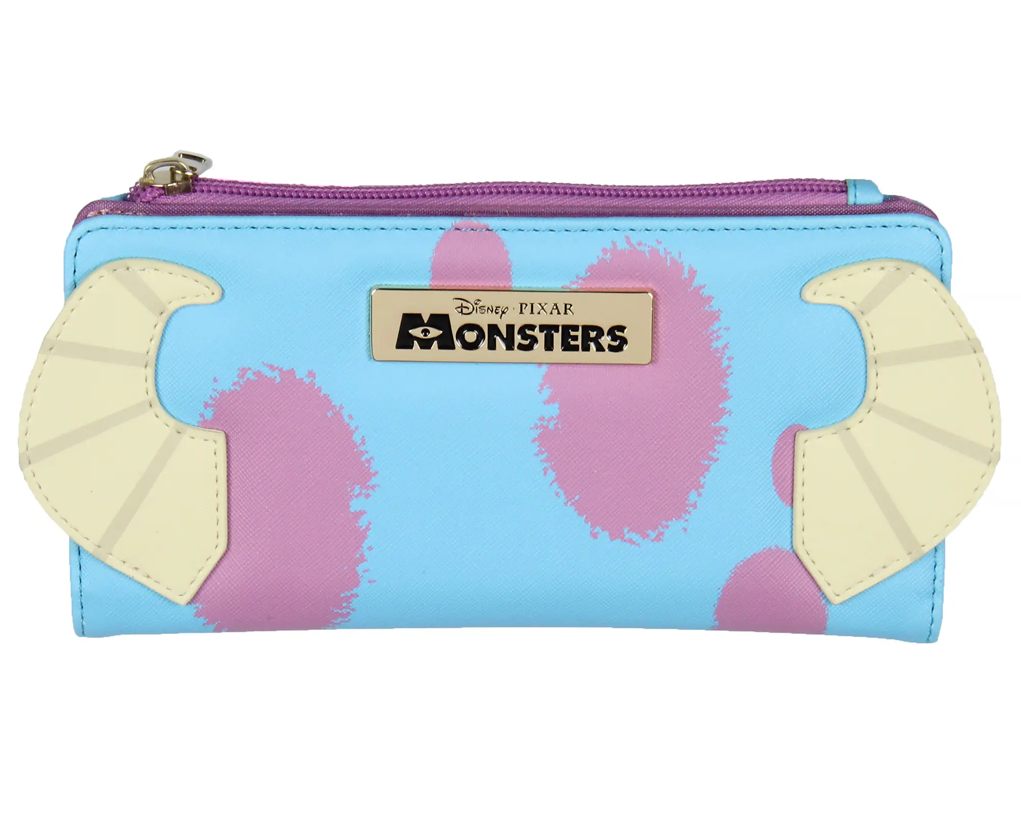 Disney Monsters Inc. Sulley 3D Horns Snap Closure Faux Leather Flap Women's Metal Badge Wallet, Fashion Wallet, Durable Fashion Wallet