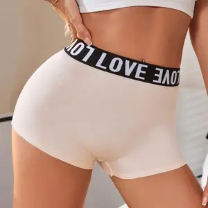 6pcs Women's boxer briefs, solid color, breathable, pure cotton, with letter piping and contrasting colors. Casual, comfortable, and breathable, suitable for everyday wear and all seasons. Womenswear Athletic Activewear Panties