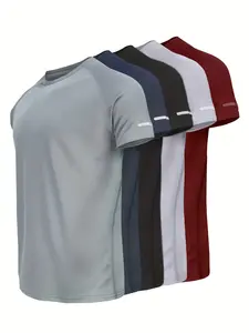 5-Pack Men's Quick-Dry Sport T-Shirts with Reflective Strips, Breathable Short Sleeve Round Neck, Gym Workout Running Top, Activewear Athletic Clothing