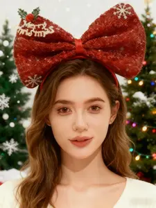 Christmas Headbands Christmas Hairband Bow Reindeer Hair Hoop Headbands Costume Headwear Accessories Glowing Hair Hoop Light Up Headbands For Christmas Gift 2025 Holiday Party For Kids Women Men Christmas Holiday Parties Favors