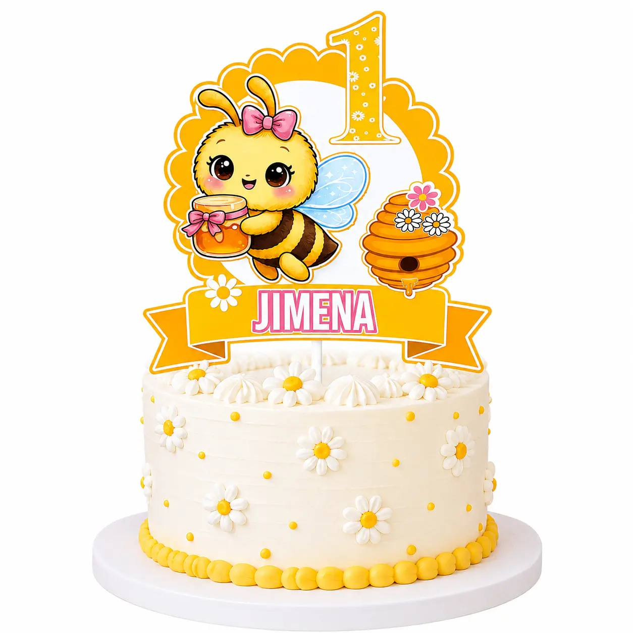 Personalized Bee Birthday Cake Topper, Custom Name & Age, Bumble Bee Birthday Party Decoration for Girls