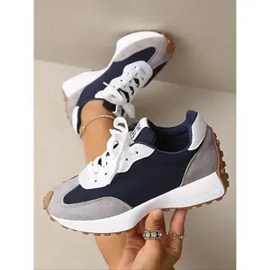 Women's Casual Retro Sport Shoes, Colorblock Design, Student Low Top Flats, Perfect Gift for Her, Round Toe PU Leather Sneakers, Trendy Fashion Sneaker1123