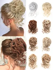 Claw Clip Messy Bun Hair Piece Buns Wavy Curly Chignon Hair Bun Extensions Tousled Updo Hair Buns Claw Clip Ponytail Hairpieces Synthetic Soft Hairpieces - Brown with Blonde Highlights Synthetics Hair Bun