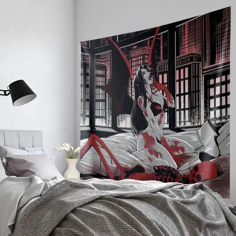 Vampire Gothic Horror Wall Tapestry - 1-Piece Cotton Linen Room Decor, Spooky Skeleton & Bat Design, Durable Washable Lightweight Indoor/Outdoor Home Decorative Hanging, Outdoors