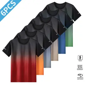 Men’s 6-Piece Fitness Crew Neck T-Shirt Set – Stylish gradient design suitable for everyday wear, casual outings, perfect for gym workouts, running, and outdoor activities