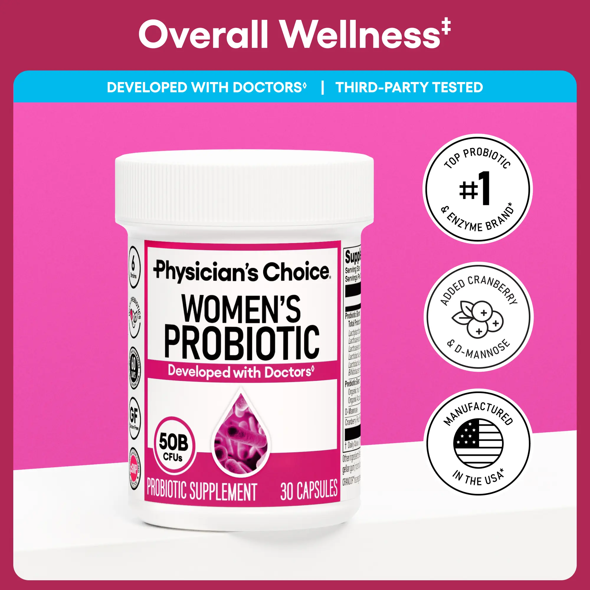 Physician's Choice Women's Probiotic Daily Digestive, Gut Health, Urinary Tract, and Immune Support for Women with 50B CFUs, Cranberry & Prebiotics Physician's Choice Women's Probiotic Daily Digestive, Gut Health, Urinary Tract, and Immune Support for Women with 50B CFUs, Cranberry & Prebiotics