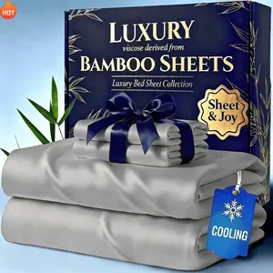 4pcs Bamboo Bed Sheet Set for Hot Sleepers Kids Luxury Soft Cooling Fabric Deep Pocket Fitted Sheets Pillowcases Machine Washable Bedding