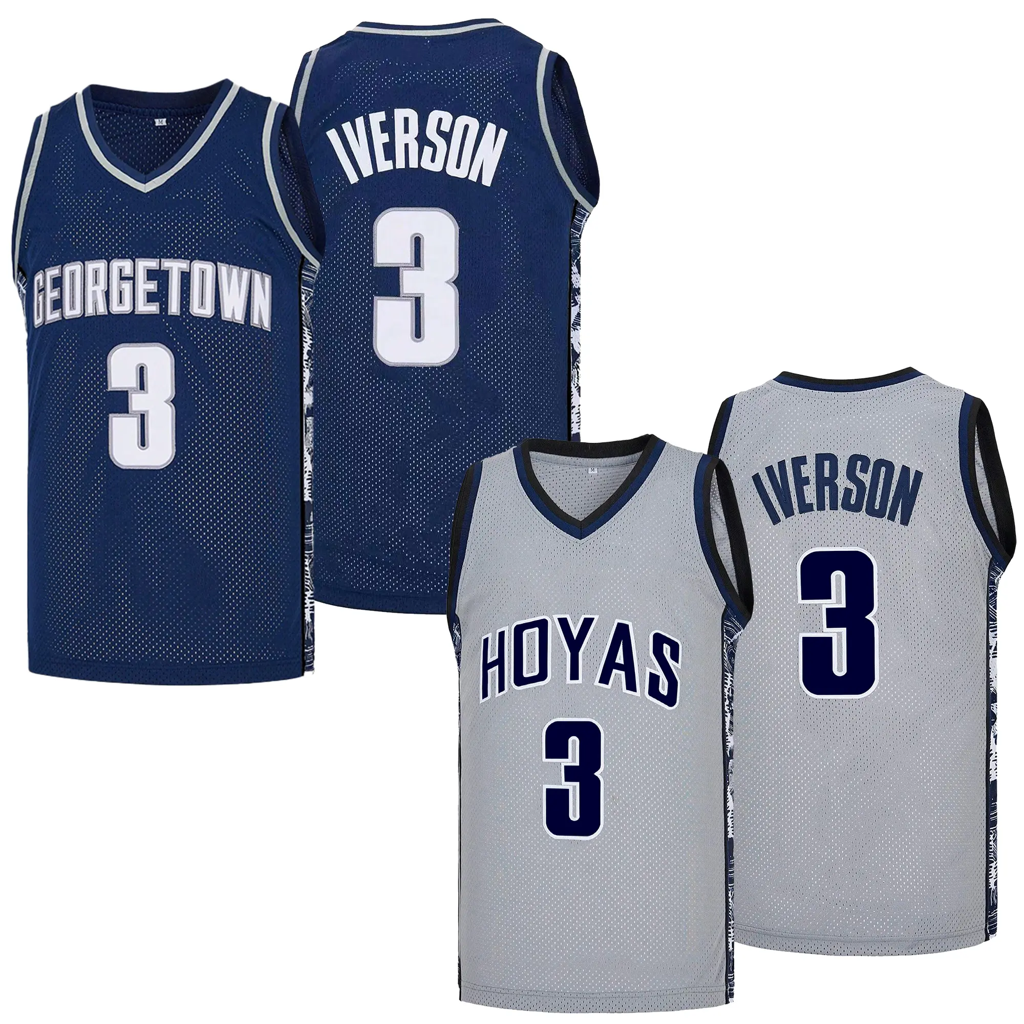 Men's #3 Georgetown University Iverson Basketball Jersey, Letter embroidered Retro Preppy Style basketball vest, Fan Gift