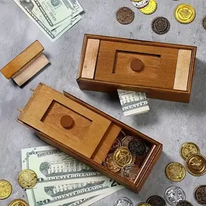 Wooden Cash Gift Card Puzzle Box, Money Bank with Secret Compartment, Challenge Brain Teaser for Adults, Christmas Halloween Thanksgiving Birthday Gift