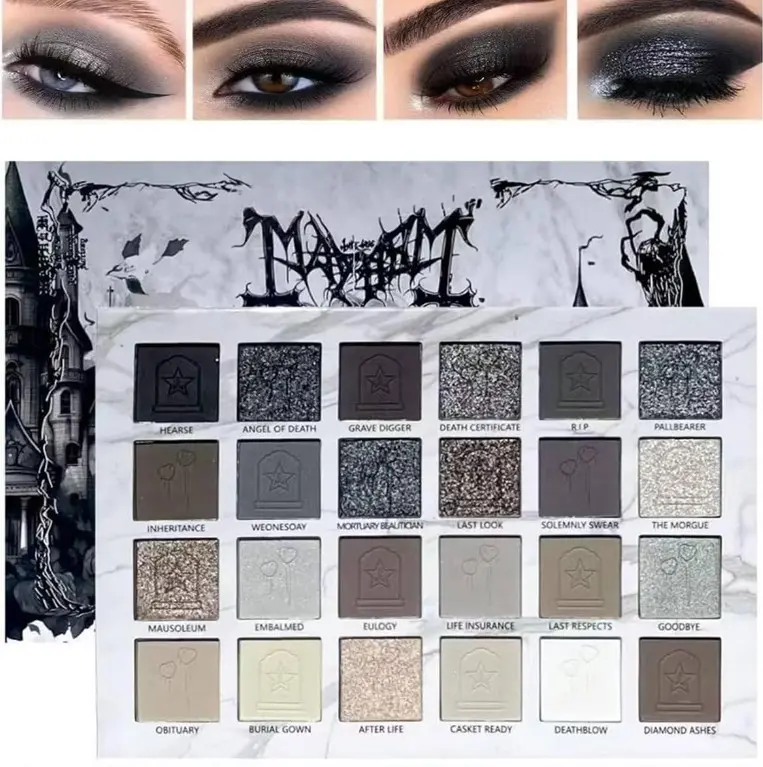 24Colors Black Grey Smokey Eyeshadow Palette, Matte Black Smoky Eye Shadow Palette, Shimmer High Pigmented Basic Black White Gray Shade Eye Black Makeup for Halloween. (24, Colors)