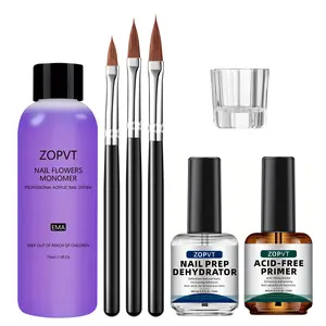 Acrylic Nail Liquid Set with Dehydrator and Acid-Free Base Coat, Includes Nail Brush, Perfect for DIY Home Manicure, French Manicure, Acrylic Gel System