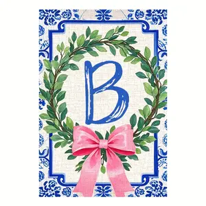 FRANALA Name Initial Flags, Chinoiserie & Bow Flags, Boxwood Wreath, Yard Family Last Name Flag, Perfect for Spring, Easter, Summer And Holiday Outdoor Decorations, Home And Scene Decor, No Flagpole Included