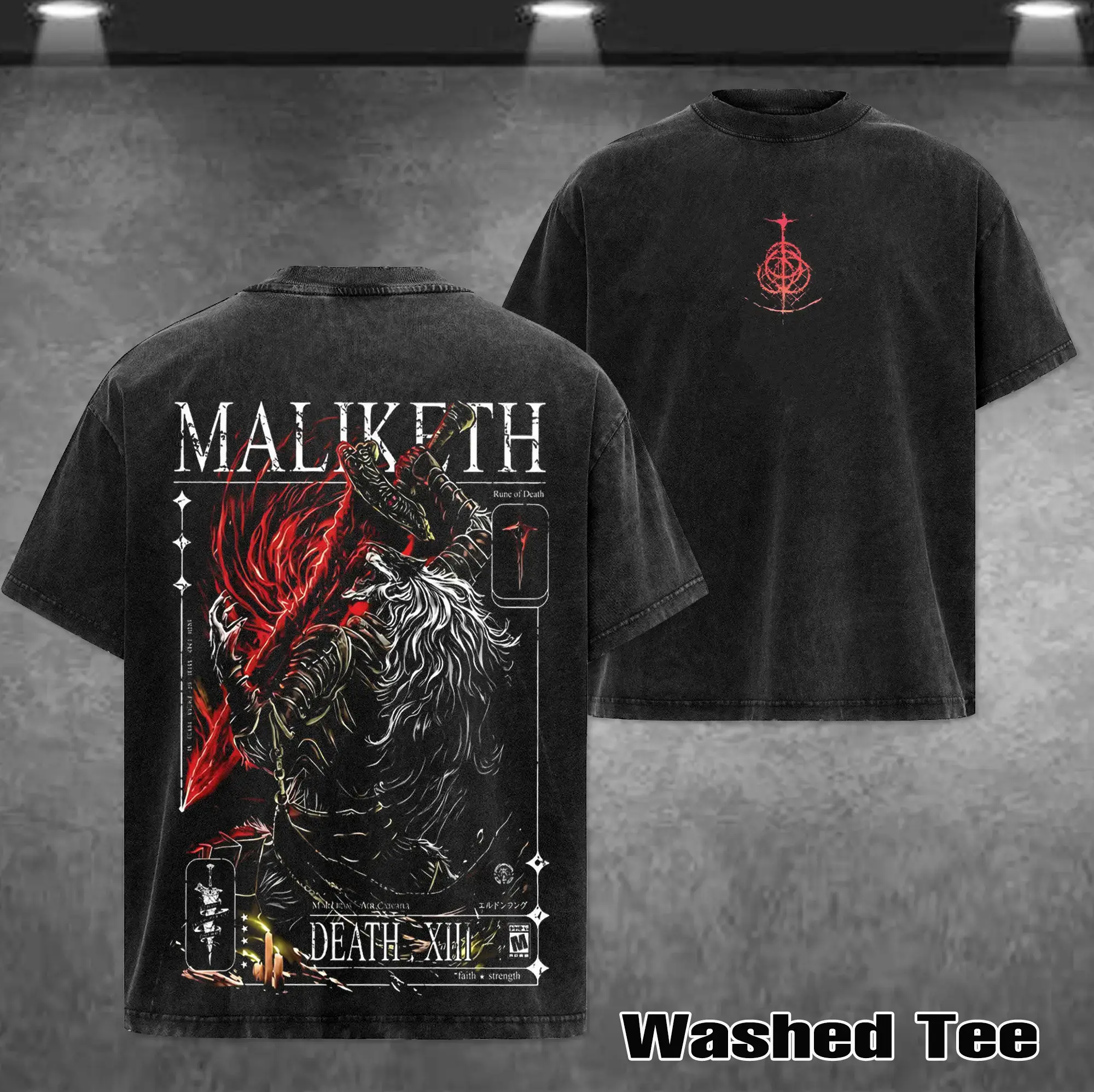 Retro Maliketh Eldenring Boss Retro Vintage Anime T-shirt, Retro Anime Double Printed Vintage Washed Tee Unisex Oversize Heavyweight Cotton T-shirt for Anime Fans and Lovers Oversized