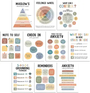 Care Mental Health Posters set 10 Multicolor, Therapy Office Decor, Counseling Office Must Haves School Counselor PR Colorful for Transforming Your Workspace into a Productive and Positive Environment