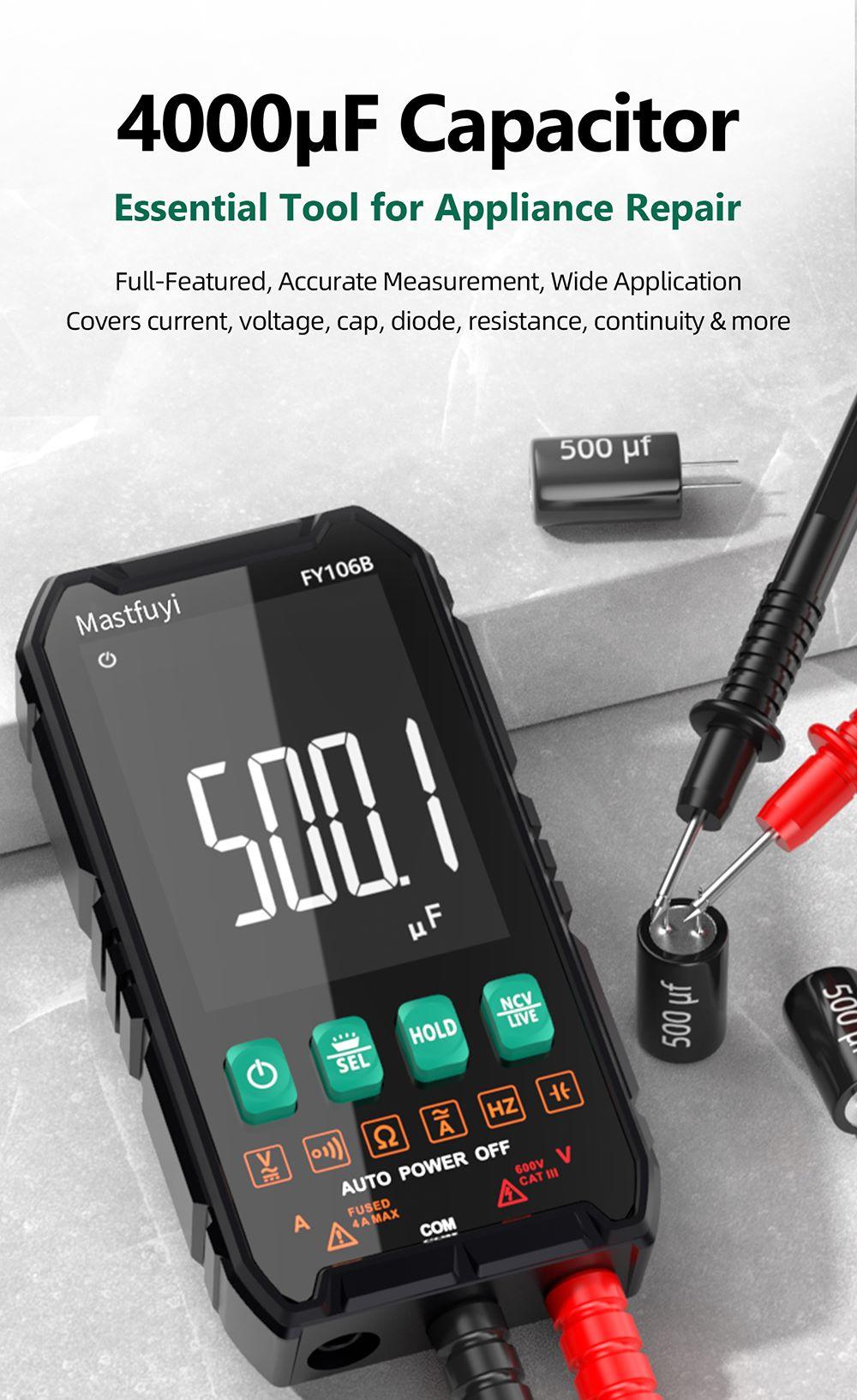 FY106 Smart Multimeter Mini Digital Multimeter 3999Counts Auto-Ranging CAT III 600V Professional Voltage Multimeter Multimeter Test Leads Multimeter Tester