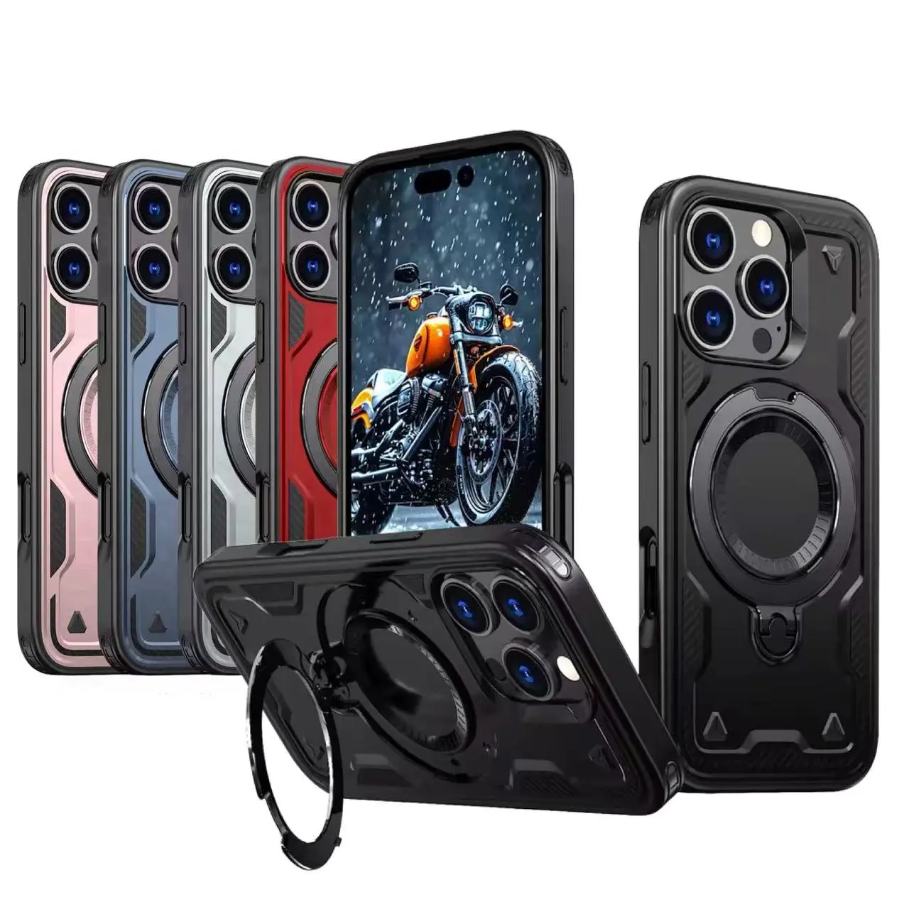 360° Rotatable Ring Kickstand Cellphone Case Shell, Handheld Wireless Magnetic Ring Design, Shockproof Full Camera Protection Back Cover Compatible with iPhone 17 16 15 14 13 Pro Max Plus Devices