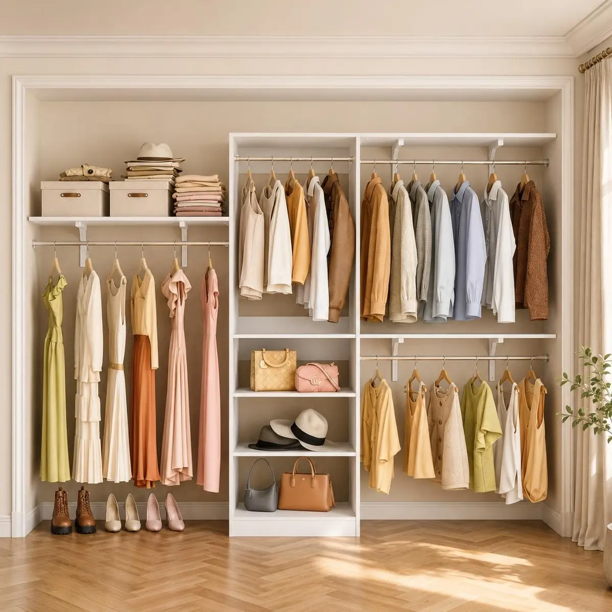96"W Closet System with 6 Adjustable Shelves,8FT Walk-in Closet Organizer with 4 Hanging Rods,Large Wardrobe Hold 200 Garments for Bedroom