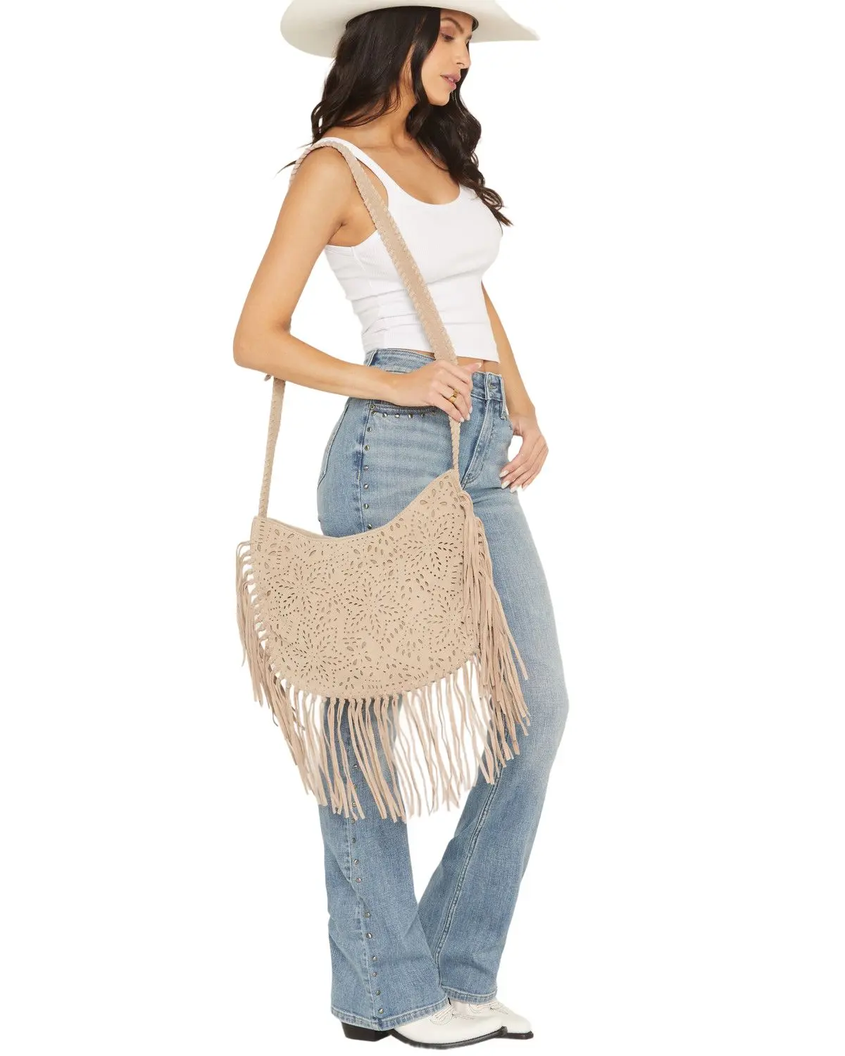 Shyanne Women's Women'S Avenly Floral Perforated Suede Hobo Bag - Saho25hb6-Tan