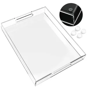 Acrylic Glass Tray with Handle, Kitchen Workstation Organizer, Makeup Drawer Storage, Countertop Storage, Table Organizers for Coffee, Breakfast, Bathroom Use