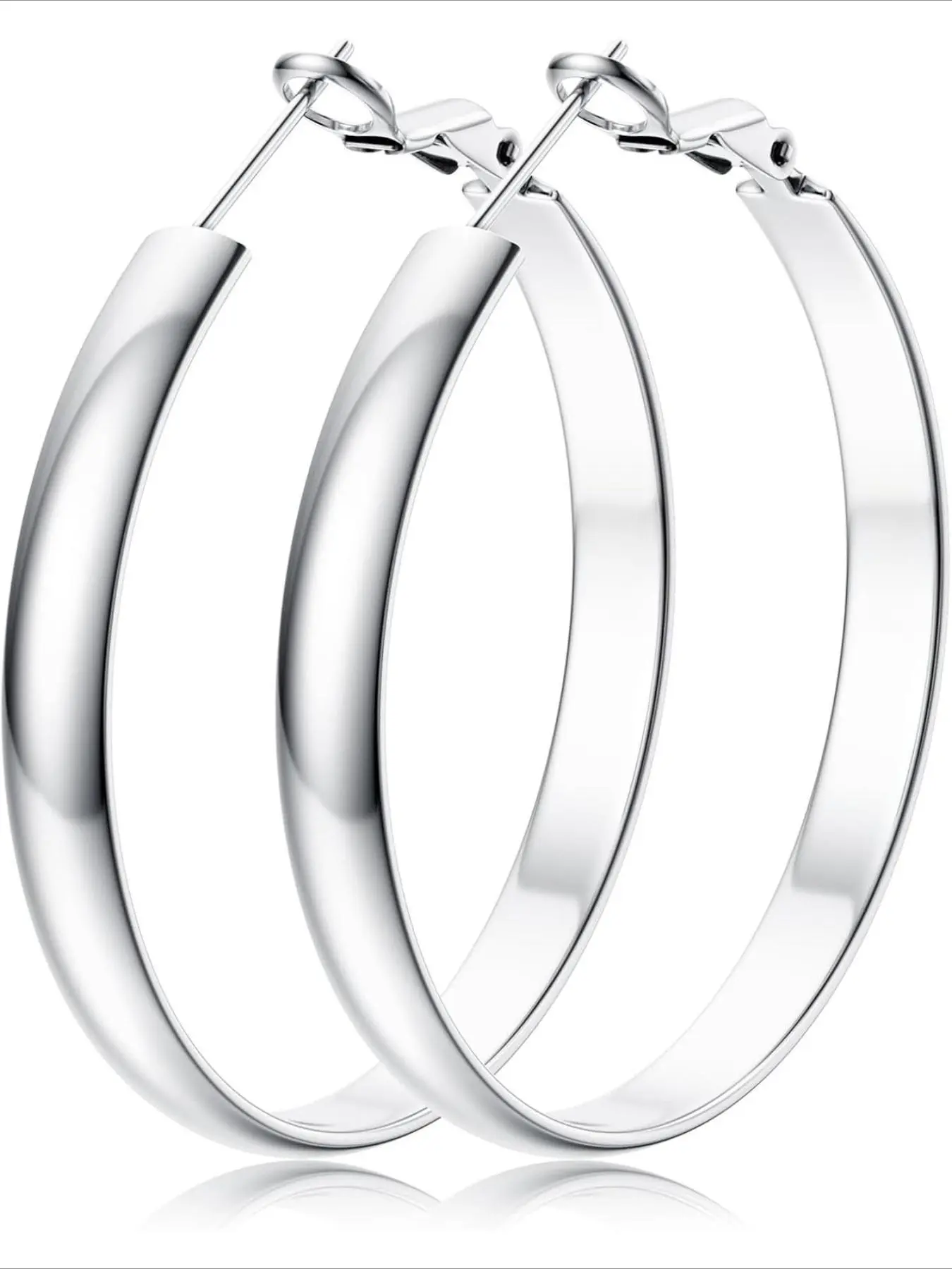Hoop Earrings for Women Girls, 14k, Hypoallergenic, Lightweight, Thin, Large Hoops, Statement Minimalist Hoops Earrings, 5mm Wide, 30/40/50/60mm, Casual Style, High Quality Earrings