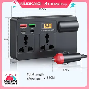 Nuokaiqi Car Power Inverter 12V to 220V with Built-in Wireless Carplay, Multi-Port Smart QC 3.0 Fast Vehicle Charger Block, Lightweight Automobile Power Adapter | Summer Travel Essentials, Car Charger, Cars Accessories