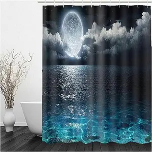 Five Piece Blue Moon Shower Curtain Set 180cm x 180cm