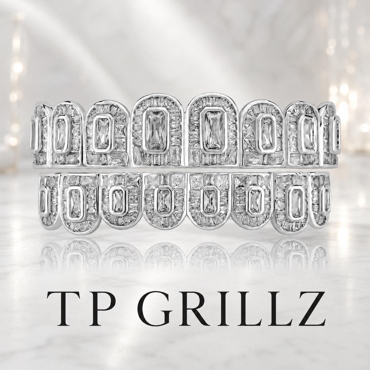 BH GRILLZ Luxury Custom Baguette Iced-Out Top and Bottom Grillz, Hip Hop Men’s Body Jewelry with Halloween-Inspired Details (Gold Finish)