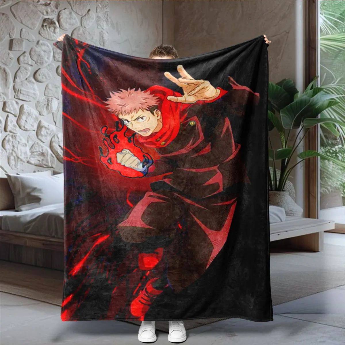 Jujutsu Kaisen Tiger Staff Yuji Battle Exclusive Blanket, Soft Flannel, Printed Flannel Blanket, Multi-Use Dorm Bedroom Cover, Anime Fan High-End Collection, Figure Print Blanket, Cartoon Print Blanket, Soft Cozy Blanket, Blanket Gifts, Flannel Blankets