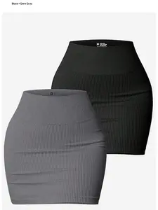 Hot girl high-waisted ribbed shaping bodycon mini skirt — tummy control for a slimmer look, highly stretchy slim fit; versatile base layer for everyday wear; available in multiple colors