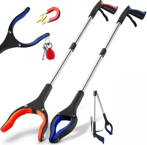 2-Pack 34 in Foldable Grabber Reacher Tool, 360° Anti-Slip Silicone Jaws, 4 in Wide Magnetic Claw, Textured Grip, Trash Pickup Tool for Seniors