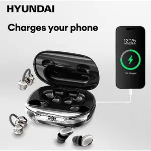 HYUNDAI GT630S 【4 Earbuds+Charges Phones】Wireless Headphones With Power Bank Case, Sleep & Clip-On Earbuds Included, Reverse Phone Charging, Ideal for Sports & Sleep, Earphones for Music & Calls, Compatible with Android & iOS