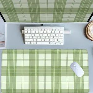 Green Plaid Pattern Mouse Pads Gaming Mouse Pad Extended Mouse Pad Computer Desk Mat with Non - Slip Rubber Base Stitched Edges Surface, Classic Checkered Design for PC Gamers, Office Workers & Home Use